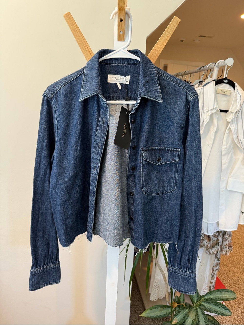 rag & bone dark blue cropped denim shirt jacket